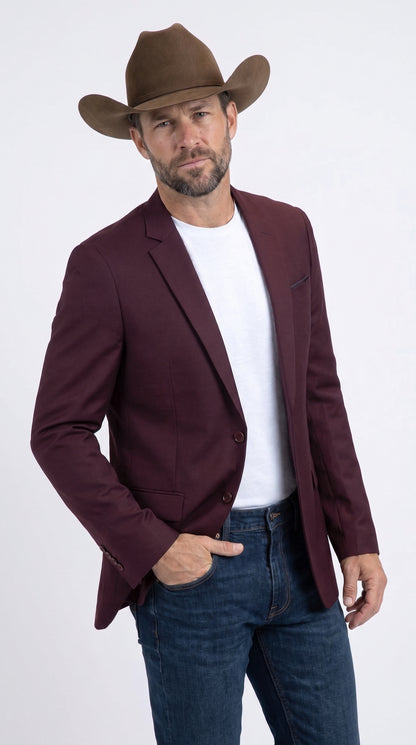 Men’s Burgundy Western Cowboy Blazer, Stretch Date Night Dress Jacket for Men