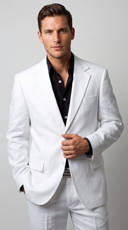 Men’s White 2-Button Suit – Classic Two-Piece Formal Suit with Black Shirt Look