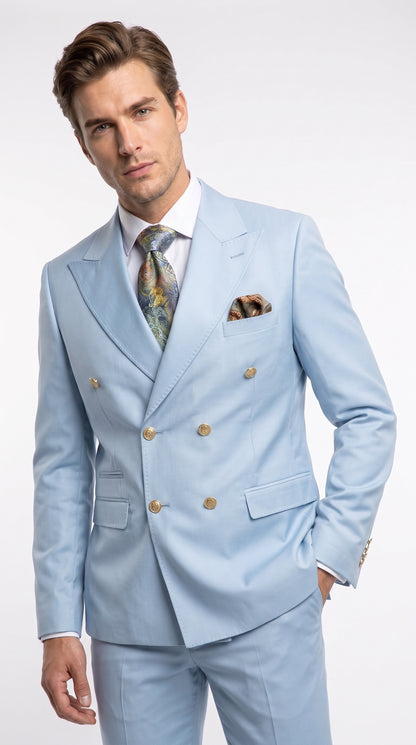 Rossi Man Men’s Blue Double-Breasted Suit – Peak Lapel Formal Wedding & Prom Suit