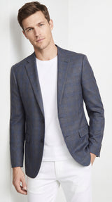 Men’s Charcoal Grey & Blue Plaid Blazer – Windowpane Pattern Sport Coat for Business, Wedding & Formal Wear
