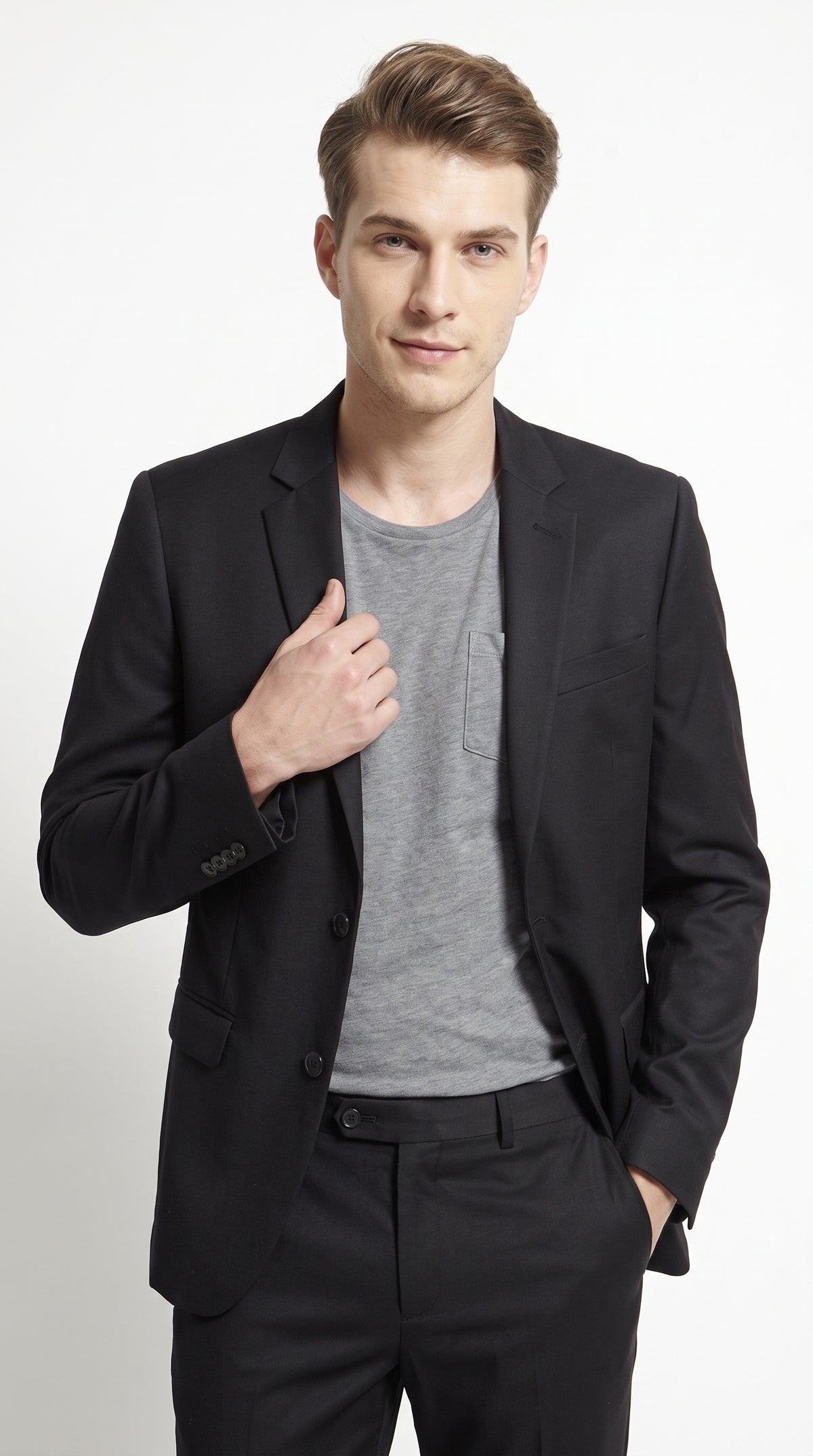 Men's Black Wool Suit – Classic 2 Button Modern Fitted Solid Color Business, Wedding & Formal Suit