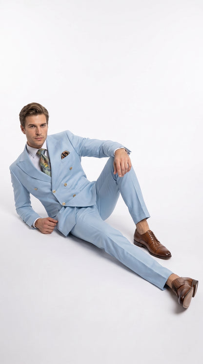 Rossi Man Men’s Blue Double-Breasted Suit – Peak Lapel Formal Wedding & Prom Suit