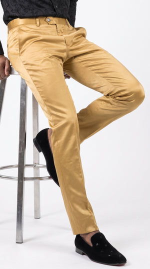 Men’s Gold Sateen Shiny Dress Pants, Formal Slim Fit Party and Prom Pants