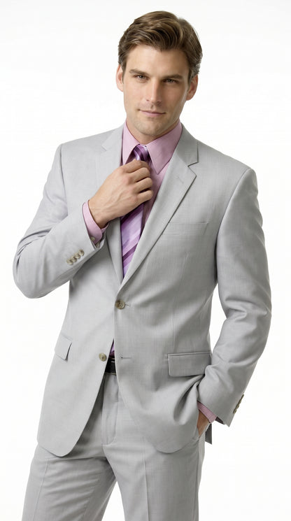 Men’s Silver 2-Button Suit – Classic Formal Wedding, Prom & Business Suit
