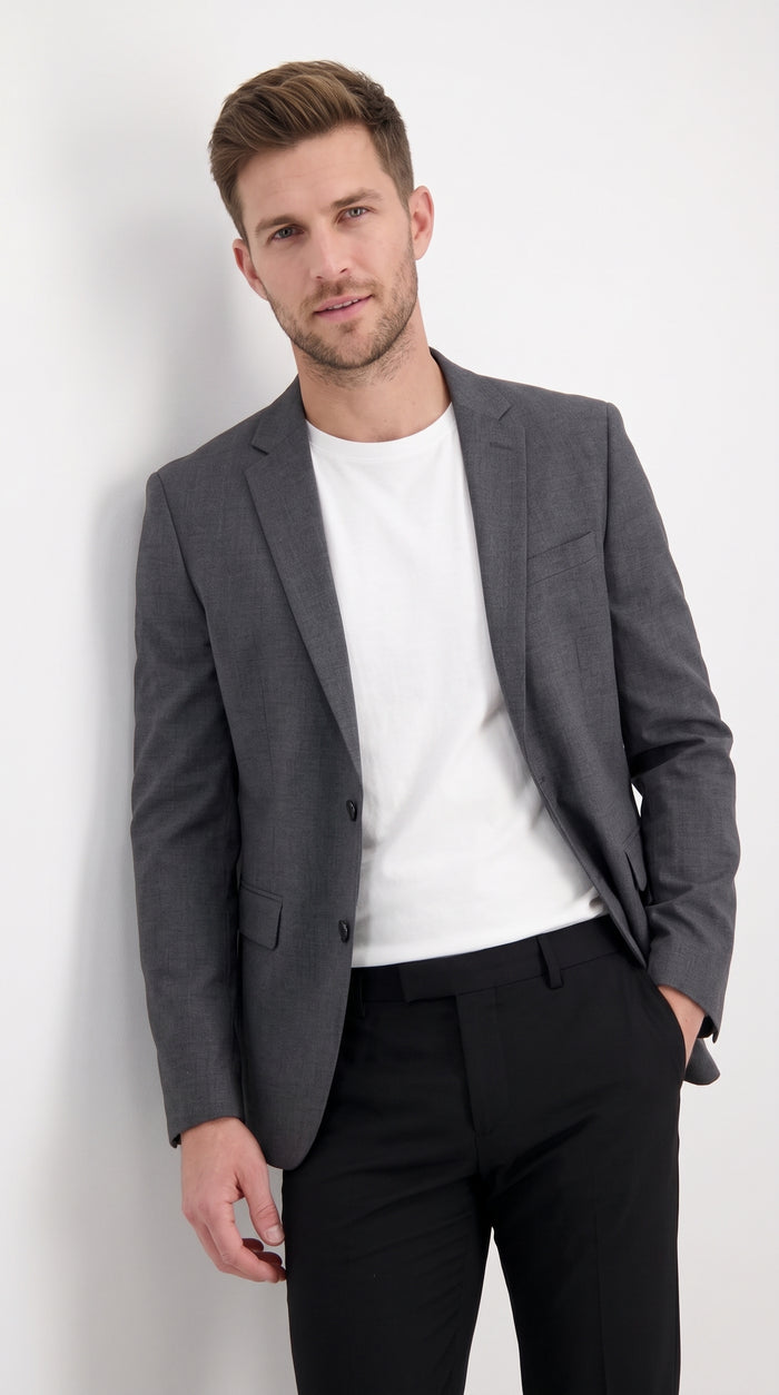 Men’s Charcoal Extra Slim Fit Blazer, Shorter Sleeve Shorter Jacket Formal Sport Coat