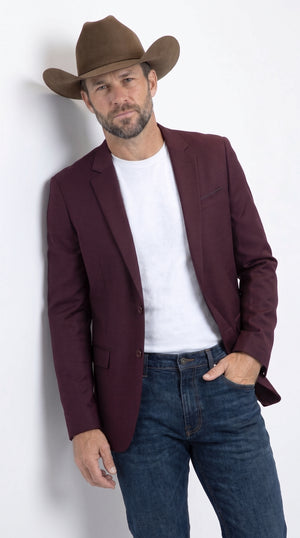 Men’s Burgundy Western Cowboy Blazer, Stretch Date Night Dress Jacket for Men