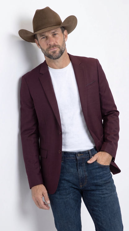 Men’s Burgundy Western Cowboy Blazer, Stretch Date Night Dress Jacket for Men