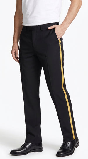 Men’s Black Tuxedo Pants with Gold Side Stripe – Flat Front Formal Dress Pants