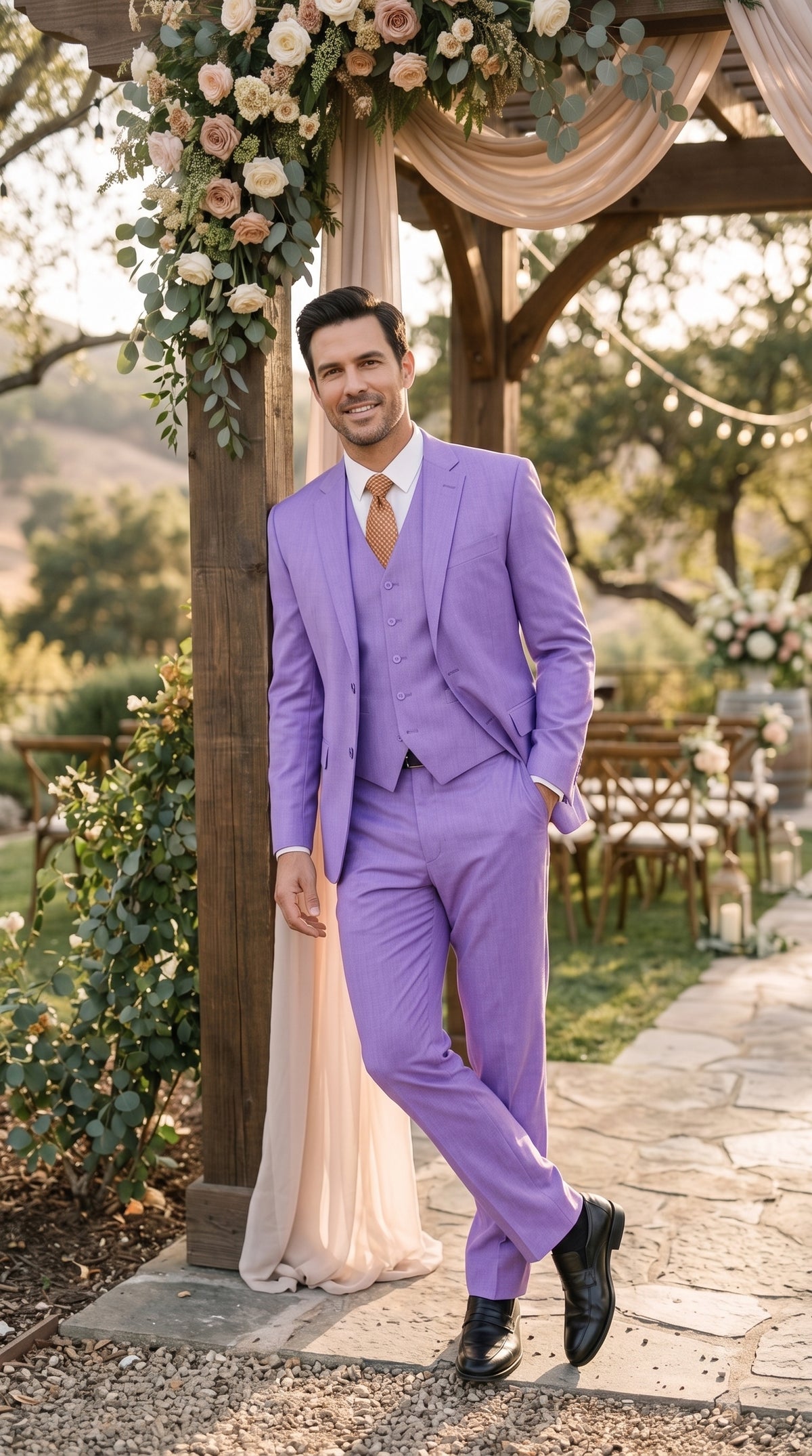 Men’s Lavender Lilac 3 Piece Suit, 2 Button Vested Formal Wedding Prom Suit