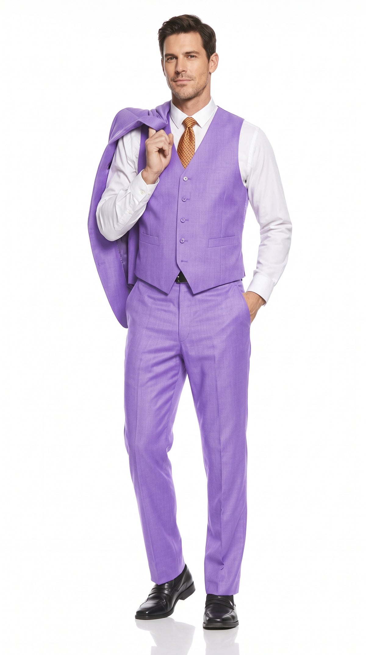 Men’s Lavender Lilac 3 Piece Suit, 2 Button Vested Formal Wedding Prom Suit