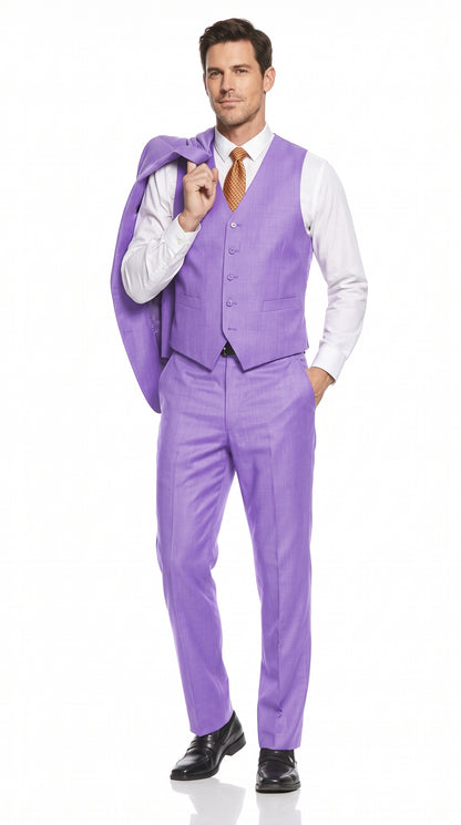 Men’s Lavender Lilac 3 Piece Suit, 2 Button Vested Formal Wedding Prom Suit