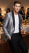 Alberto Nardoni Men’s Silver Gray and Black Paisley Sequin Tuxedo Blazer with Black Lapel