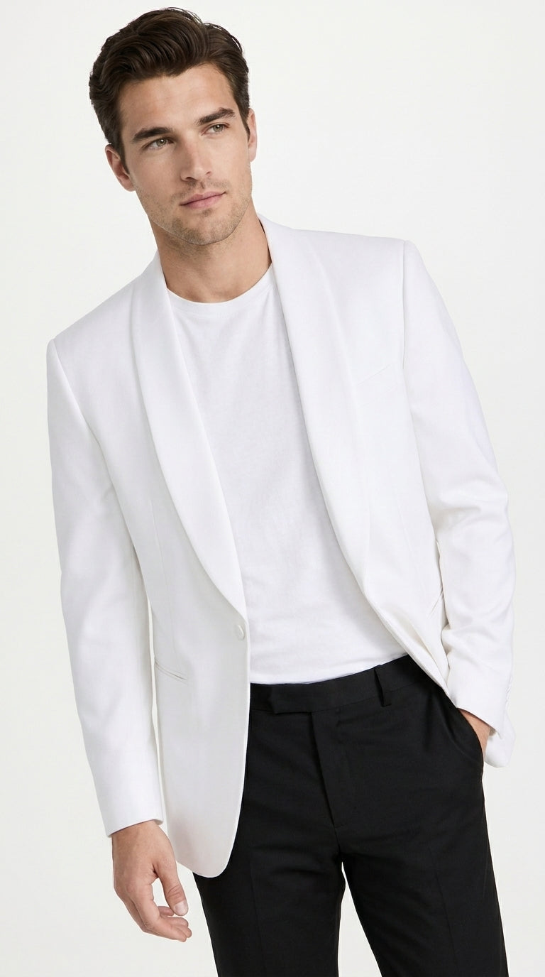 Men’s White Dinner Jacket with Shawl Lapel, Formal Wedding Prom Tuxedo Blazer