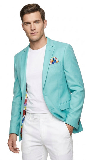 Men’s Aqua One Button Blazer, Formal Dress Sport Coat for Wedding Prom and Parties