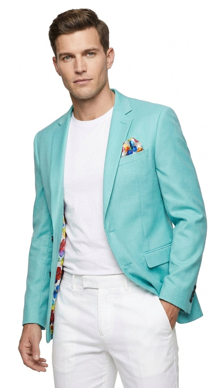 Men’s Aqua One Button Blazer, Formal Dress Sport Coat for Wedding Prom and Parties