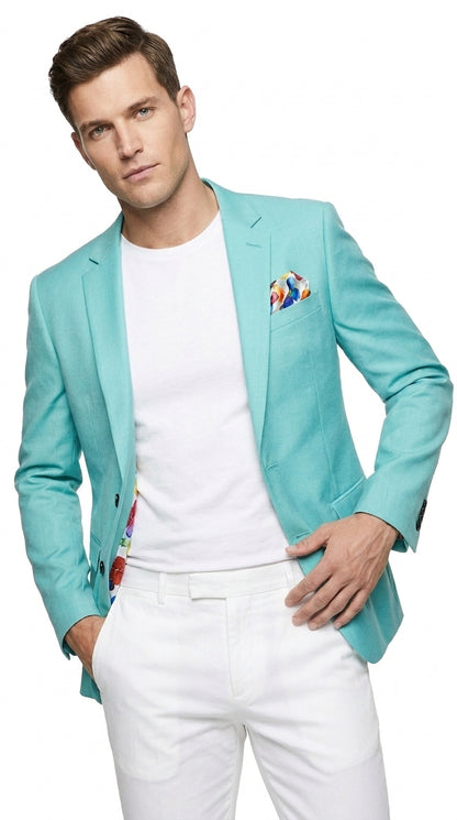 Men’s Aqua One Button Blazer, Formal Dress Sport Coat for Wedding Prom and Parties