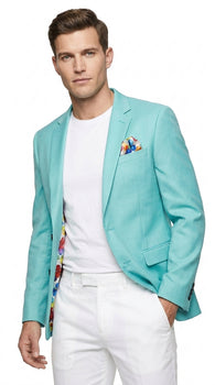 Men’s Aqua One Button Blazer, Formal Dress Sport Coat for Wedding Prom and Parties