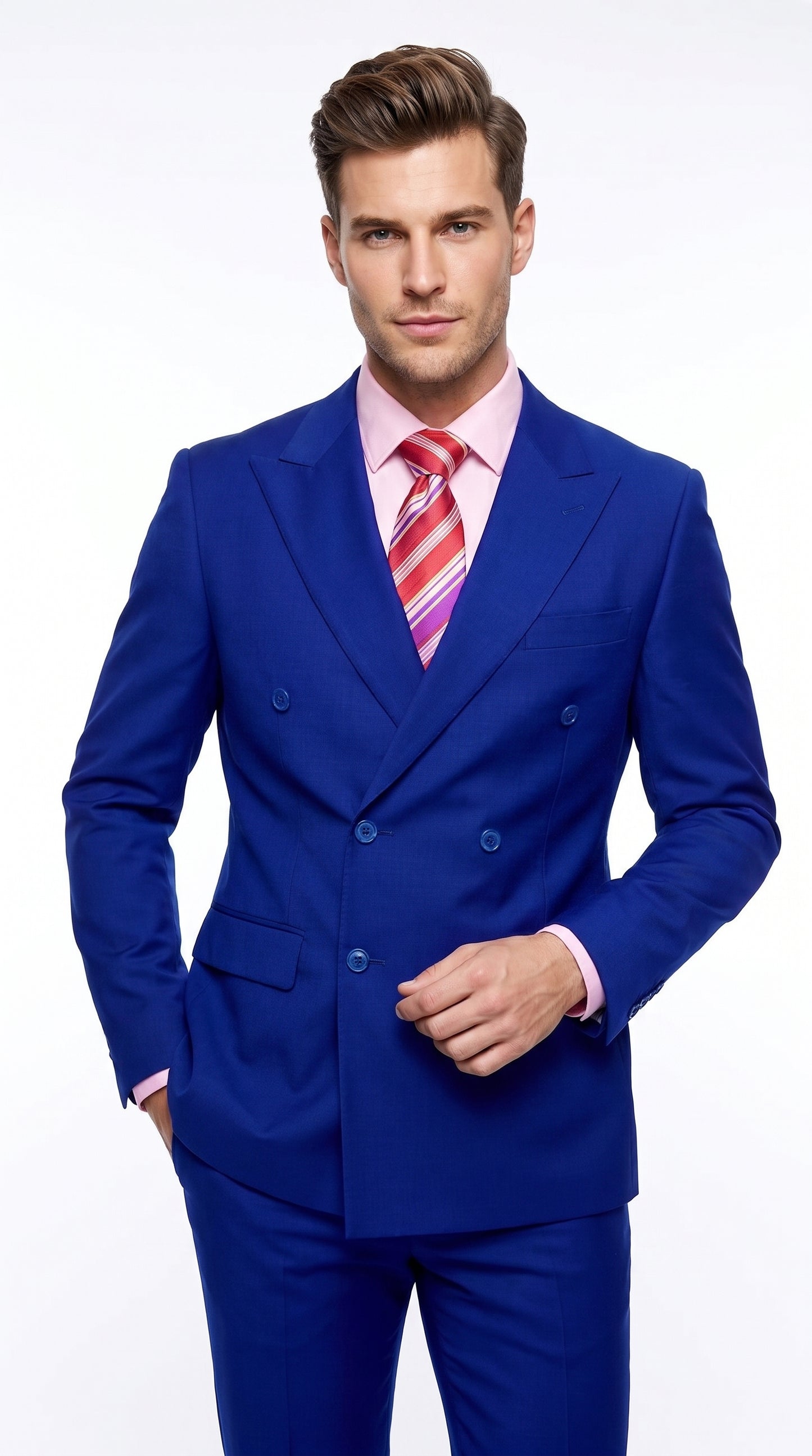 Men’s Royal Blue Double Breasted Blazer, High Quality Peak Lapel Formal Suit Jacket
