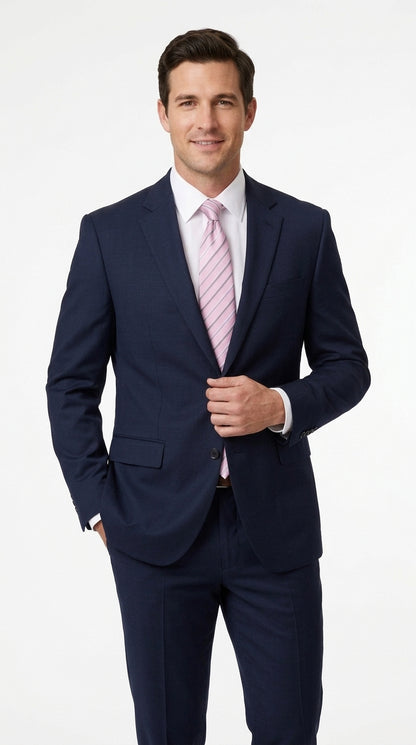 Men’s Navy Blue Big and Tall 2 Button Suit, Solid Plus Size Formal Wedding Business Suit