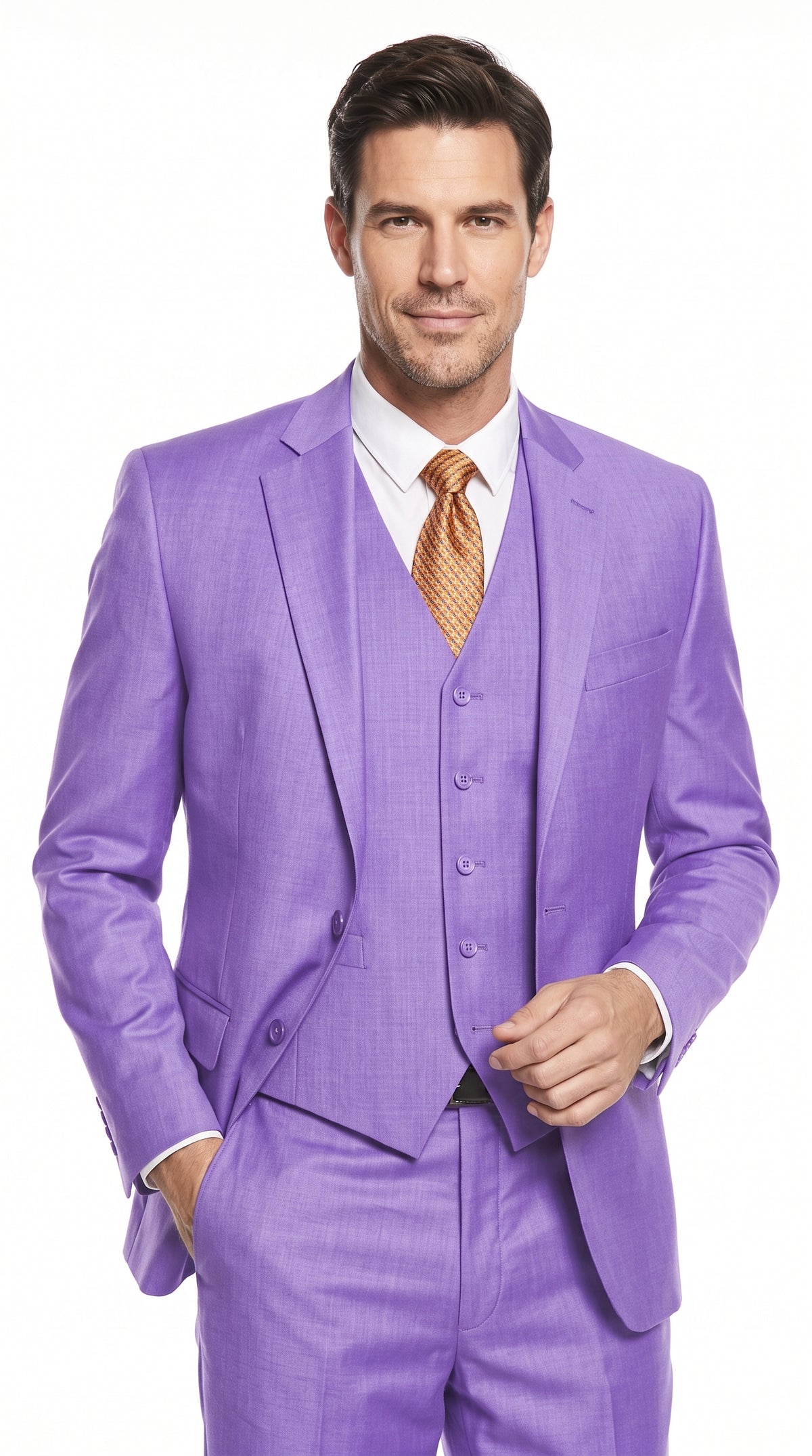 Men’s Lavender Lilac 3 Piece Suit, 2 Button Vested Formal Wedding Prom Suit