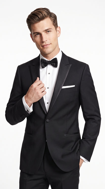 Men's Black Peak Lapel Wedding Tuxedo – Modern Fit Single-Breasted Formal Prom & Groom Tuxedo Suit