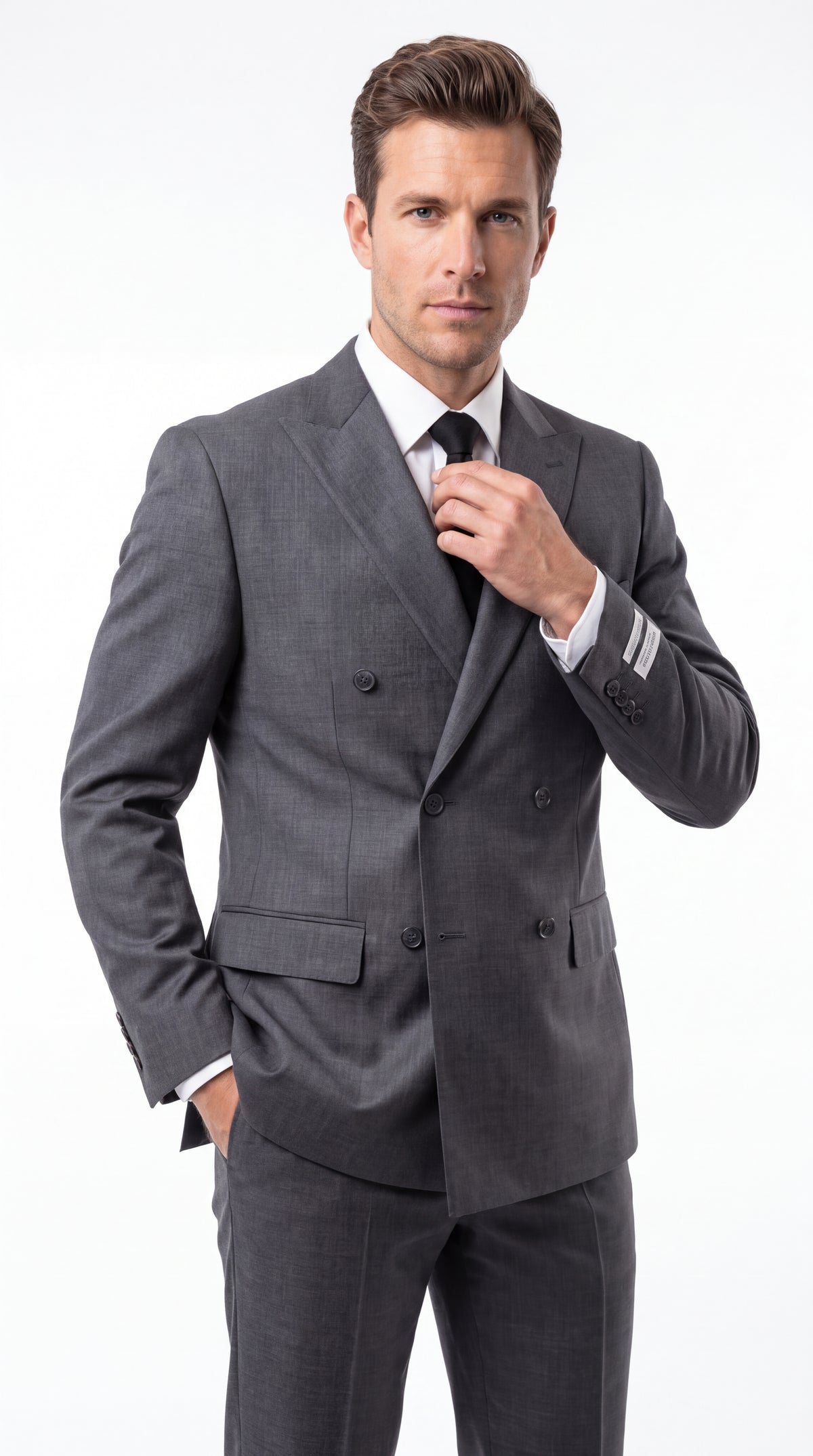 Men’s Grey Double Breasted Suit – 6 Button Classic Fit Formal Business Wedding Suit