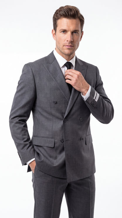 Men’s Grey Double Breasted Suit – 6 Button Classic Fit Formal Business Wedding Suit