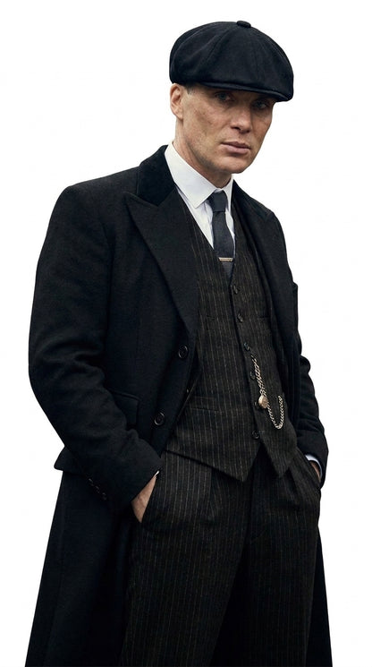 Men’s 1920s Peaky Blinders Style Vested Suit, English Gangster Outfit with Overcoat and Hat