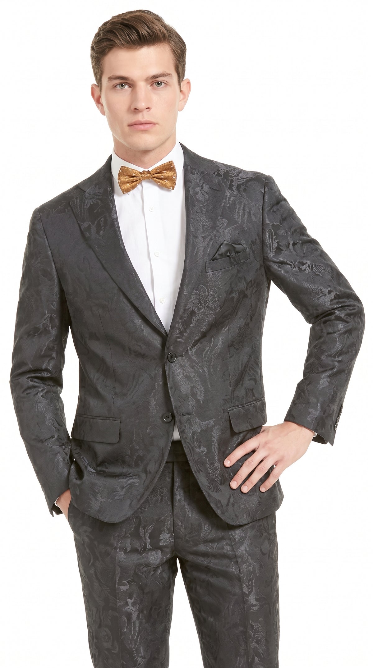 Men’s Black Paisley Floral Suit – 2-Piece Wedding & Prom Formal Suit
