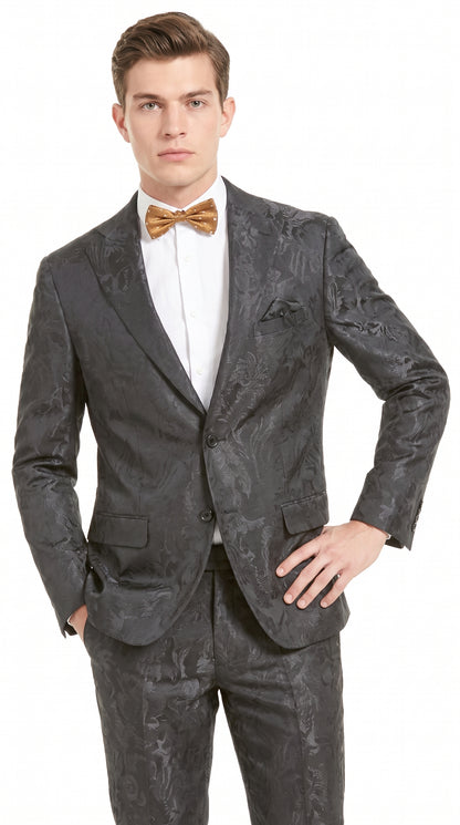Men’s Black Paisley Floral Suit – 2-Piece Wedding & Prom Formal Suit