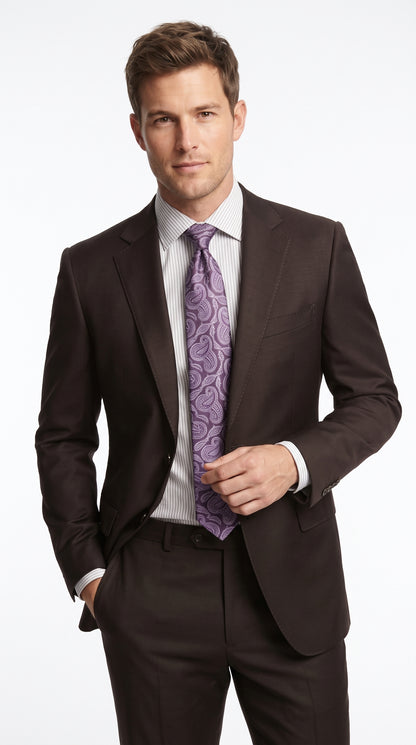 Men’s Brown Super 150s 2 Piece Suit, Classic 2 Button Formal Wedding Business Suit