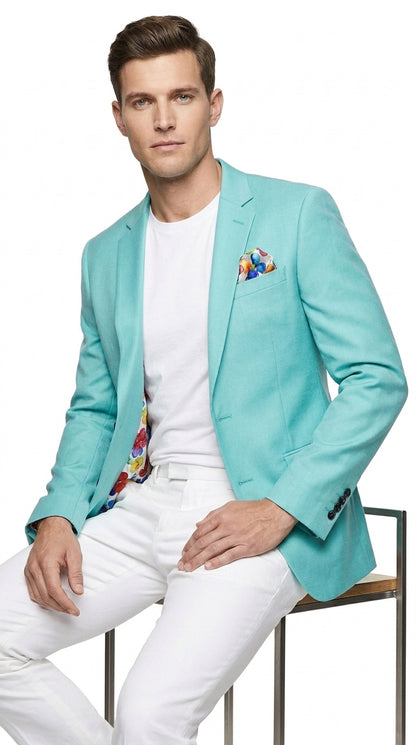 Men’s Aqua One Button Blazer, Formal Dress Sport Coat for Wedding Prom and Parties