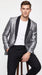 Alberto Nardoni Men’s Silver Gray and Black Paisley Sequin Tuxedo Blazer with Black Lapel