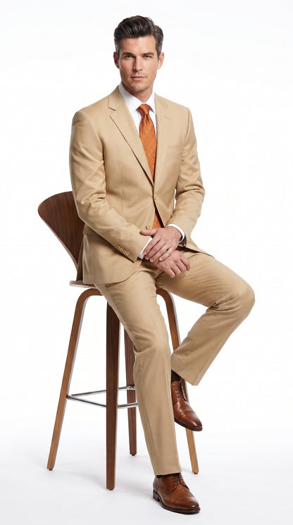 Men’s Bronze Camel Khaki Portly Suit, 2 Button Executive Fit Formal Dress Suit