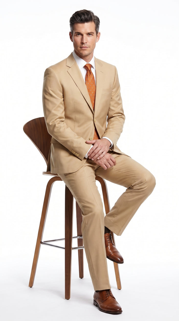 Men’s Bronze Camel Khaki Portly Suit, 2 Button Executive Fit Formal Dress Suit