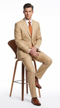 Men’s Bronze Camel Khaki Portly Suit, 2 Button Executive Fit Formal Dress Suit