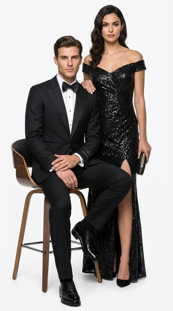 Tiglio Men’s Black Peak Lapel 2-Piece Suit – Classic Wedding, Business and Formal Suit
