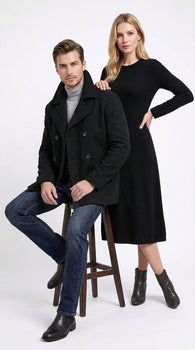 Men’s Black Big and Tall Wool Peacoat – Regular Fit Double-Breasted Winter Coat
