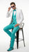 White and Turquoise Tuxedo Wedding Suit - White Dinner Jacket + Vest + Pants + Bow-tie