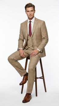 Men’s Renaissance Collection Camel 3 Piece Suit with Jacket, Vest and Pants, Formal Wedding Dress Suit