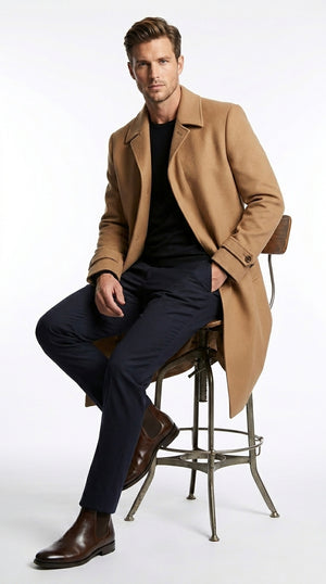 Men’s Toast Full Length 53 Inch Top Coat with Single Breasted Front, Microfiber Dress Overcoat