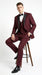Men’s Burgundy Wine Tuxedo Suit with Black Peak Lapel, Jacket and Pants Formal Dinner Suit