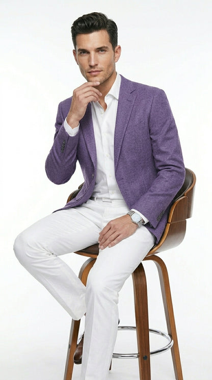 Men’s Light Purple Single Breasted Two Button Blazer, Classic Business Casual Wedding Sport Coat Jacket