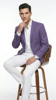 Men’s Purple Single Breasted Two Button Blazer, Classic Business Casual Wedding Sport Coat Jacket