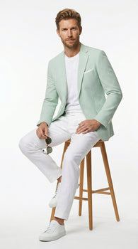 Men’s Green Seersucker Blazer, Lightweight Summer Wedding Business Casual Sport Coat Jacket