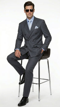 Men’s Charcoal Grey Double Breasted Wool Suit, Designer Formal Wedding Business Dress Suit Set