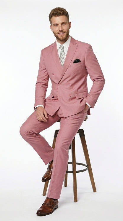 Men’s Blush Pink Double Breasted Easter Suit, Lightweight Summer Wedding Church Dress Suit Set Modern Fit