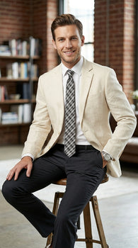 Men’s Ivory Cream Off White 2 Button Blazer, Formal Wedding Dinner Sport Coat Jacket