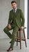 Men’s Olive Vested Suit, Classic Fit 3 Piece Flat Front Formal Wedding Business Suit Set