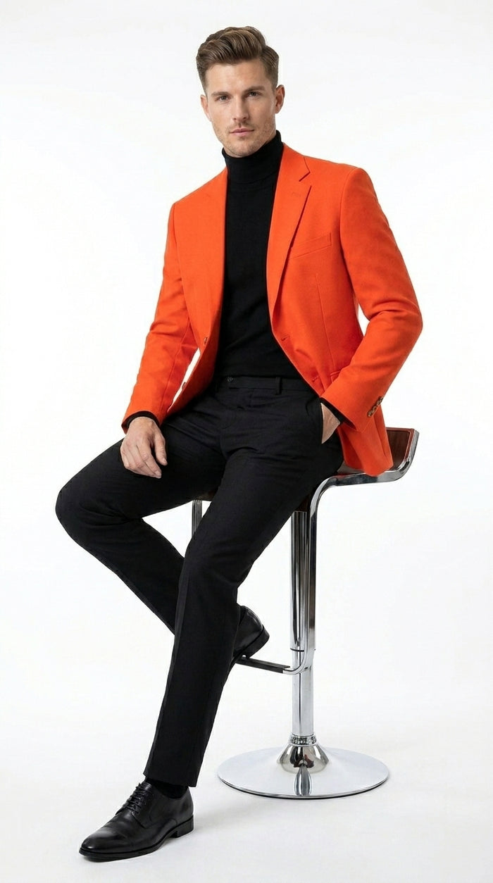 Men’s Orange Blazer, Bold Formal Wedding Church Party Sport Coat Jacket